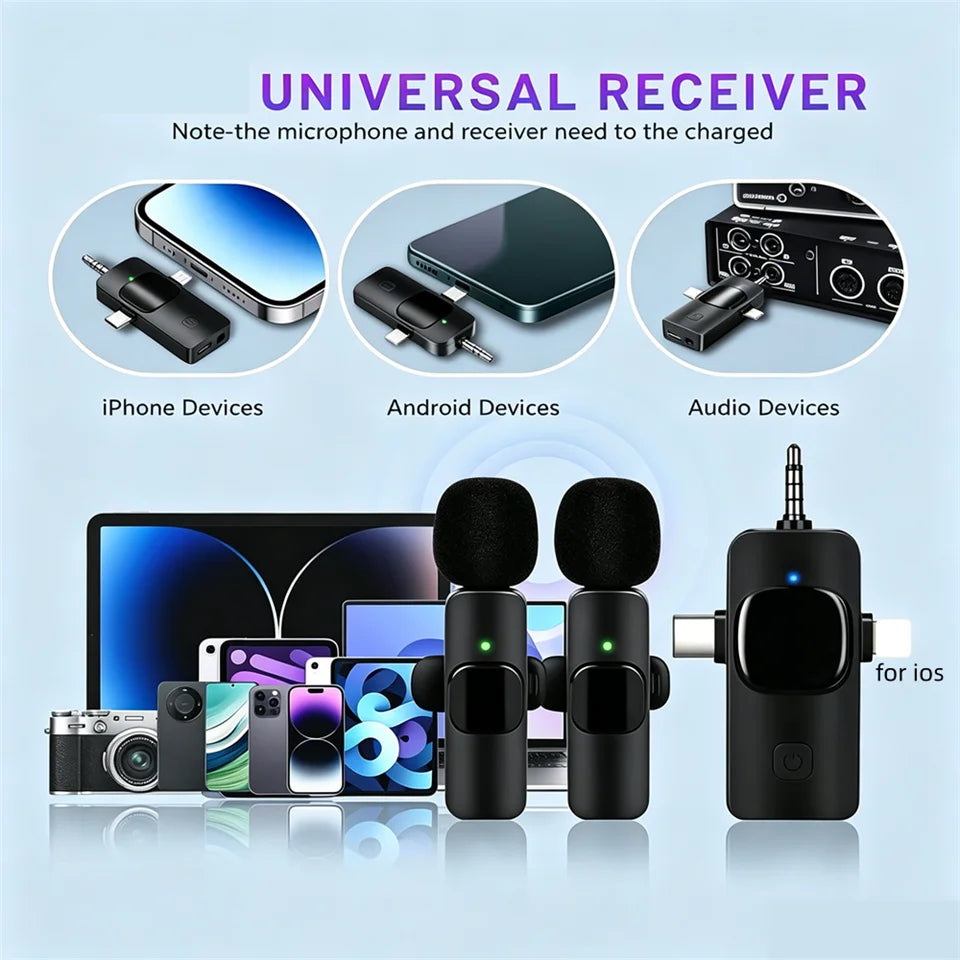 Professional 4 In 1 Wireless Lavalier Microphone for iPhone Android 3.5mm for Radio Live Recording Noise Reduction Mini Microph