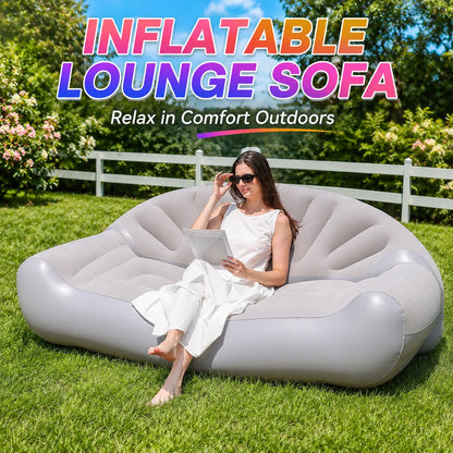 1PC Outdoor Inflatable Sofa, Air Couch Portable Lounge Chair Flocked Lazy Sofa Bed for Garden Patio Beach Camping