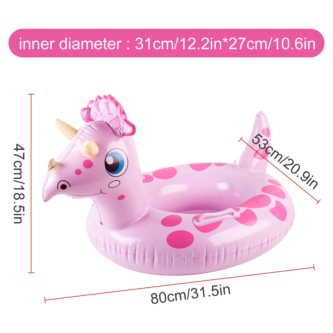 1PC Inflatable Animal Pool Float, Dinosaur Unicorn Swim Ring with Handle, Summer Water Toy Swimming Pool Accessories