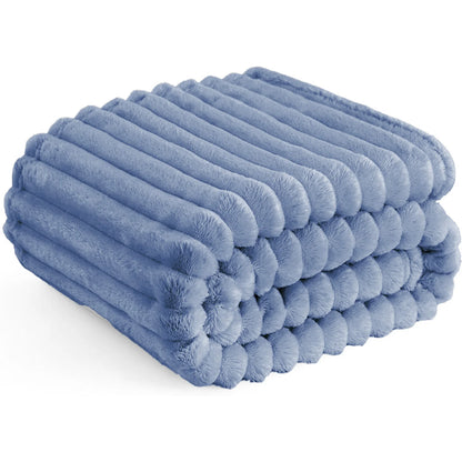 A Soft Cozy Faux Fur Rabbit Stripped Blanket, Warm and Thick for Bed, Sofa, Dormitory and Office, Versatile Use and Rich Colors