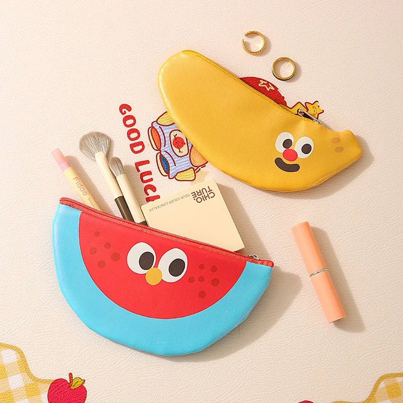 Cute Cartoon Fruit Series French Fries Tote Bag + Watermelon Banana Pencil Case Set Storage Bag, Featuring Fun Designs That Are Popular among Girls. It Can Be Used as a Cosmetic Bag to Store Small Beauty Items, or as a Pencil