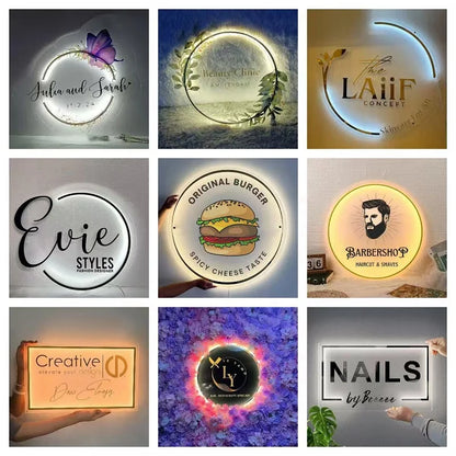Business Neon Lights Mirror Logo Sign Hair Studio Sign Acrylic Custom Logo 3D Custom  Backlit Decoration Office Door Wall Sign