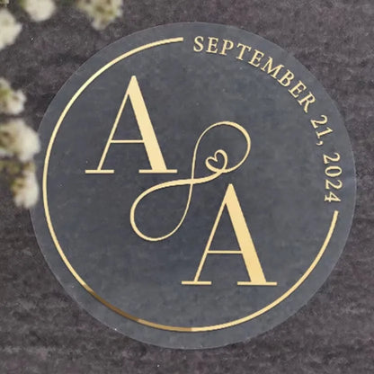 50pcs Custom Transparent Wedding Stickers, Square Transparent Stickers, Personalized Wedding Stickers with Gold Foil Labels