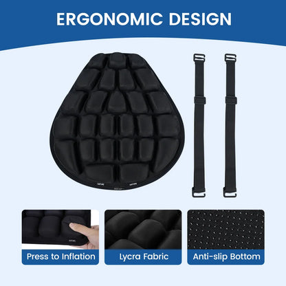 3D Motorcycle Air Seat Cushion, Pressure Relief Air Pad, Shock Absorbing Ventilation Motorcycle Air Seat Cover, Portable