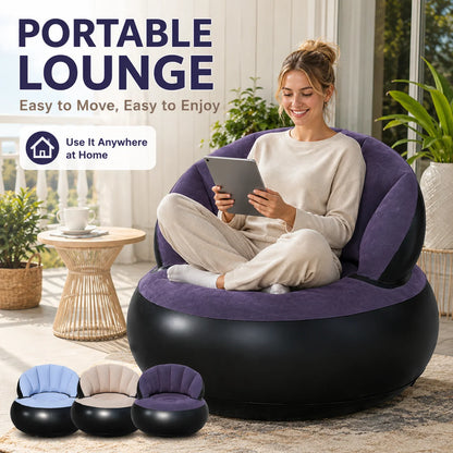1PC Inflatable Sofa Chair with Air Pump, Thickened Flocking Air Lounge Chair Portable Lazy Bean Bag Air Couch for Living Roo