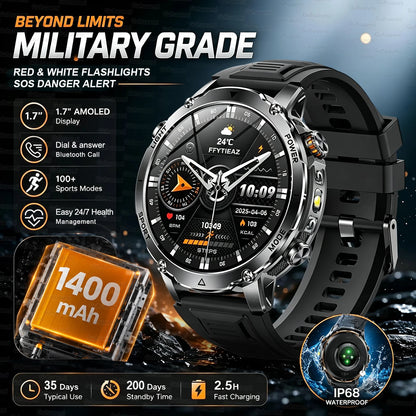 2026 T-REX PRO Hiking GPS Smart Watch 1400mAh 1.7"HD Display 10ATM Waterproof Dual SOS LED Flashlight BT Call Smartbracelet  Men
