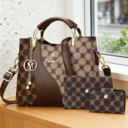 Women's Handbags with Premium Print, Luxury Versatile 3-Piece Set, Shoulder and Crossbody Bags,Must-have Ladies Bag for Work