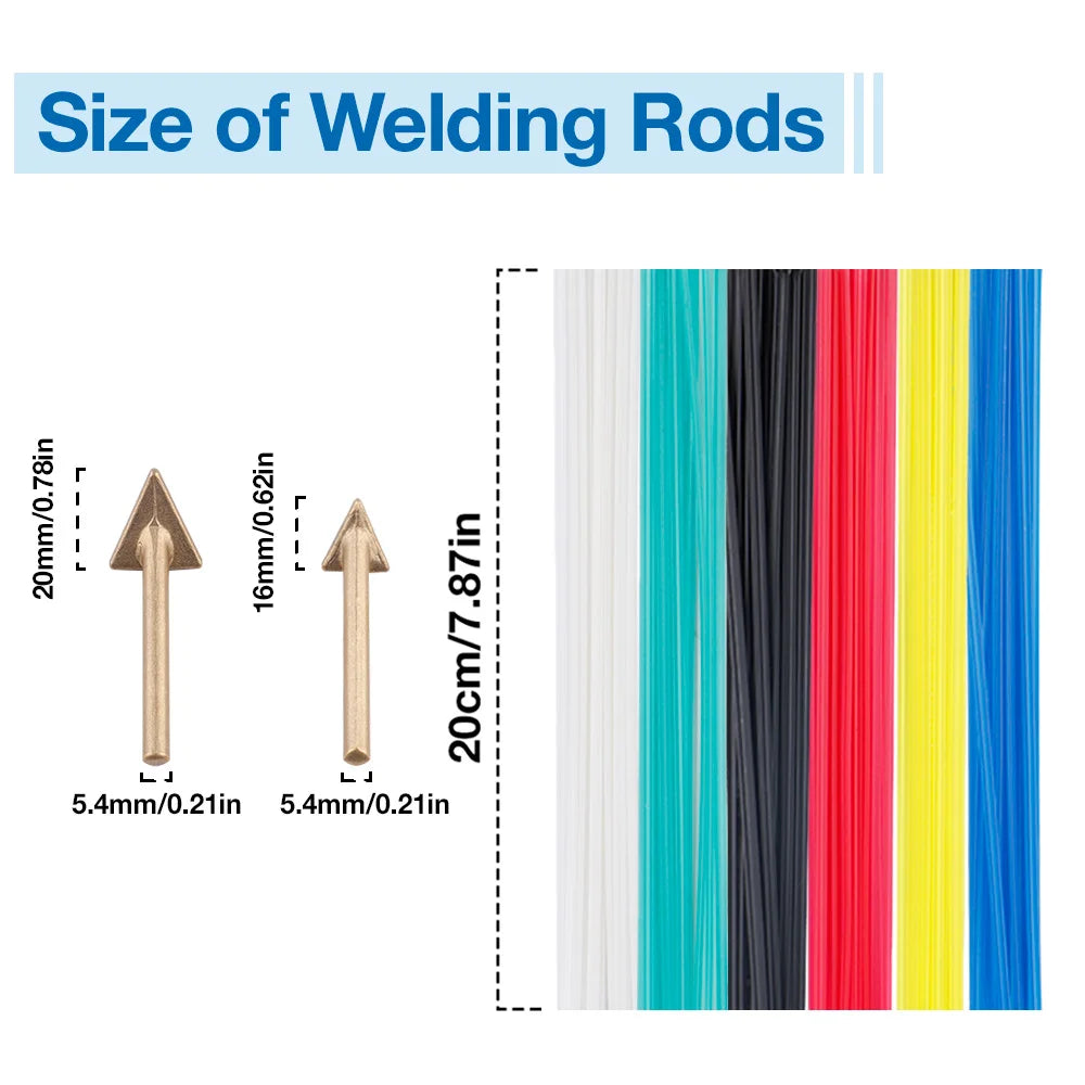 Plastic Welding Kit with 60 Rods and 2 Triangular Replacement Tips Surface Repair Tools for Welding and Repairing Plastic (PP)