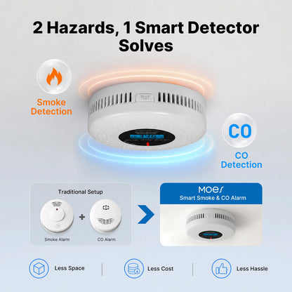 MOES Tuya ZigBee Smoke and Carbon Monoxide Detector 2-in-1 Smart CO Gas Alarm 85dB Siren Home Security App Remote Monitor Sensor