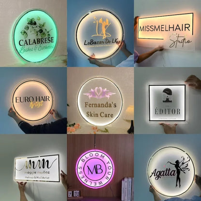 Business Neon Lights Mirror Logo Sign Hair Studio Sign Acrylic Custom Logo 3D Custom  Backlit Decoration Office Door Wall Sign