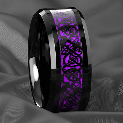 Fashion 8mm Stainless Steel Celtic Dragon Rings For Men Inlay Purple Carbon Fiber Rings Wedding Band Jewelry Birthday Gifts