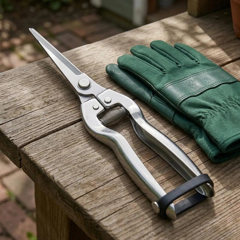 Gardening Shears Stainless Steel Pruning Shears Sharp Fruit Picking Scissors Spring Loaded Labor Saving Branch Trimmer Tool