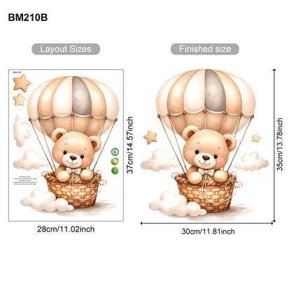 Adorable Teddy Bear Balloons Stars Clouds Wall Sticker Nursery Child Room Art Vinyl Decal Kids Room Bedroom Living Home Decor