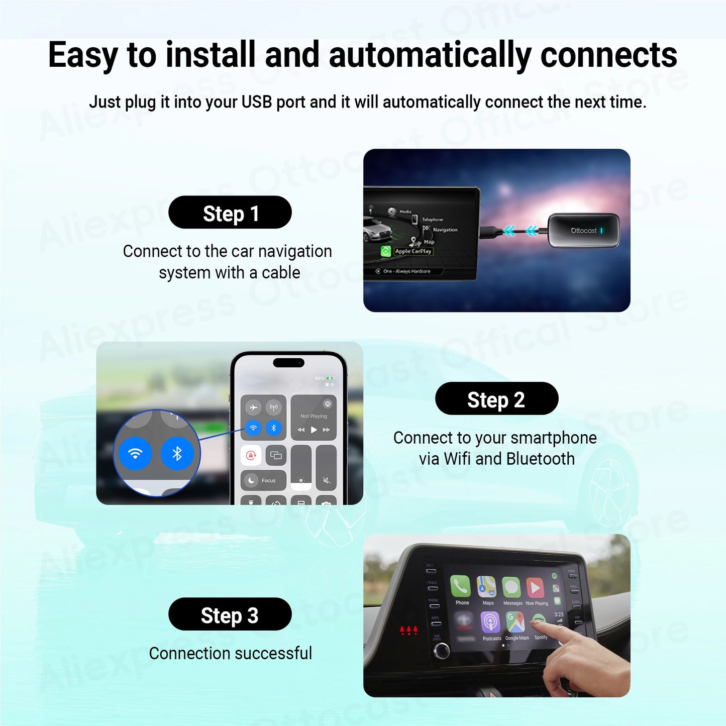 OTTOCAST Play2Video Ultra Wireless CarPlay Android Auto Adapter for Youtube Netflix Car Accessories for Benz Ford VW Kia Toyota