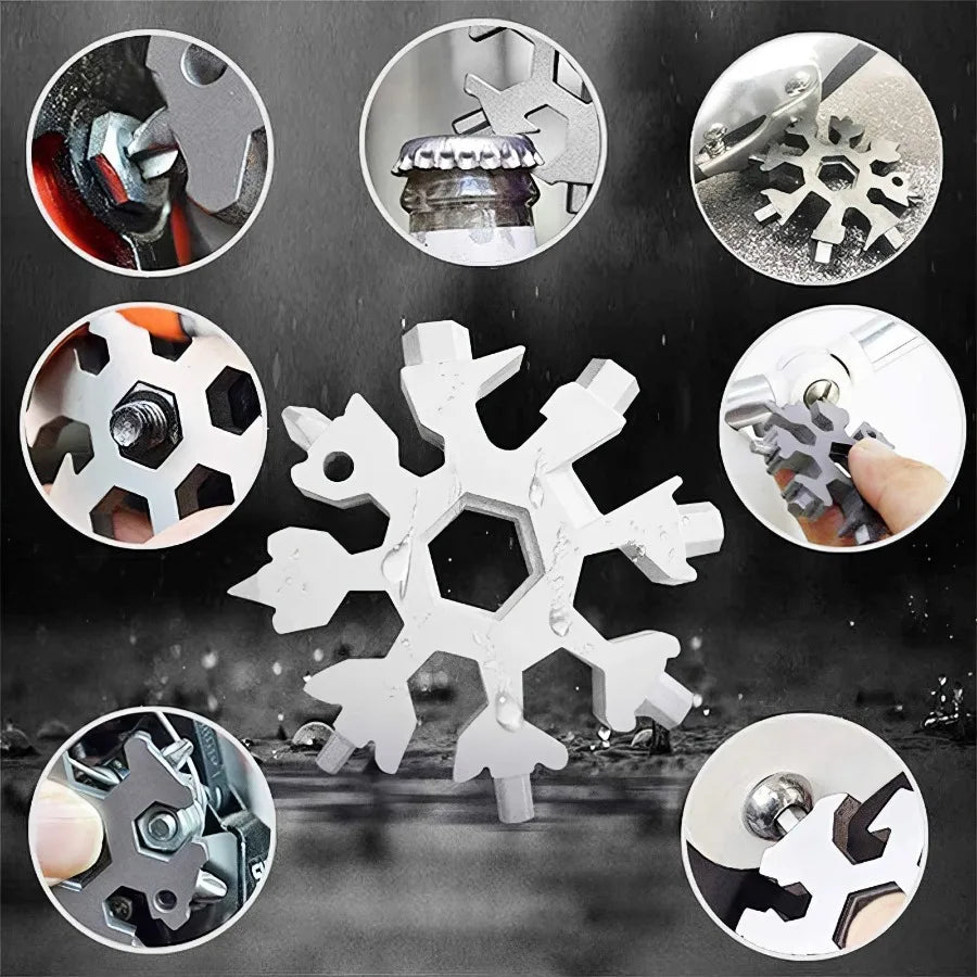 1-piece Set, Silver Snowflake Multifunctional Tool, Portable Wrench Bottle Opener and Other Maintenance Tools, Outdoor Camping