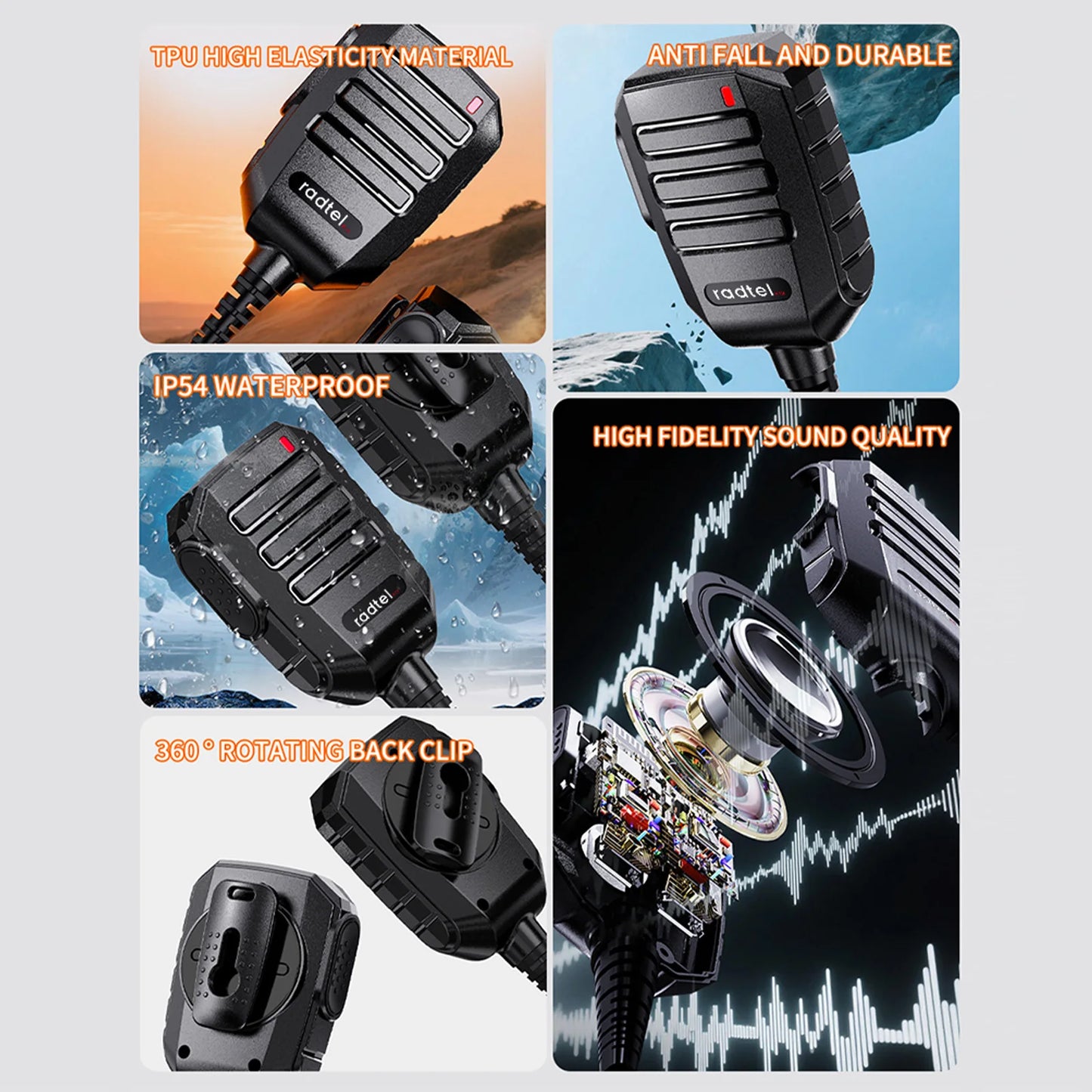 Radte R1S Speaker Microphone with 360° Rotating Belt Clip Loudspeaker for Radtel RT-4D RT-493 RT-860 RT-900 RT-910 RT-910B