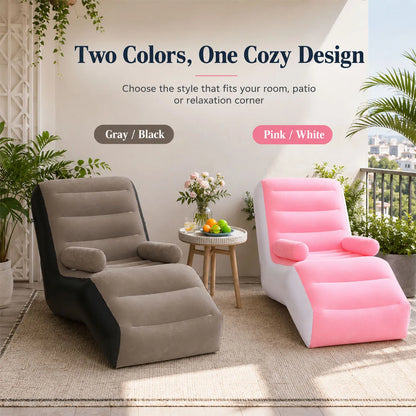 1PC S Shaped Inflatable Sofa Air Lounge Chair with Ergonomic Recliner Design Portable Air Couch for Living Room Patio