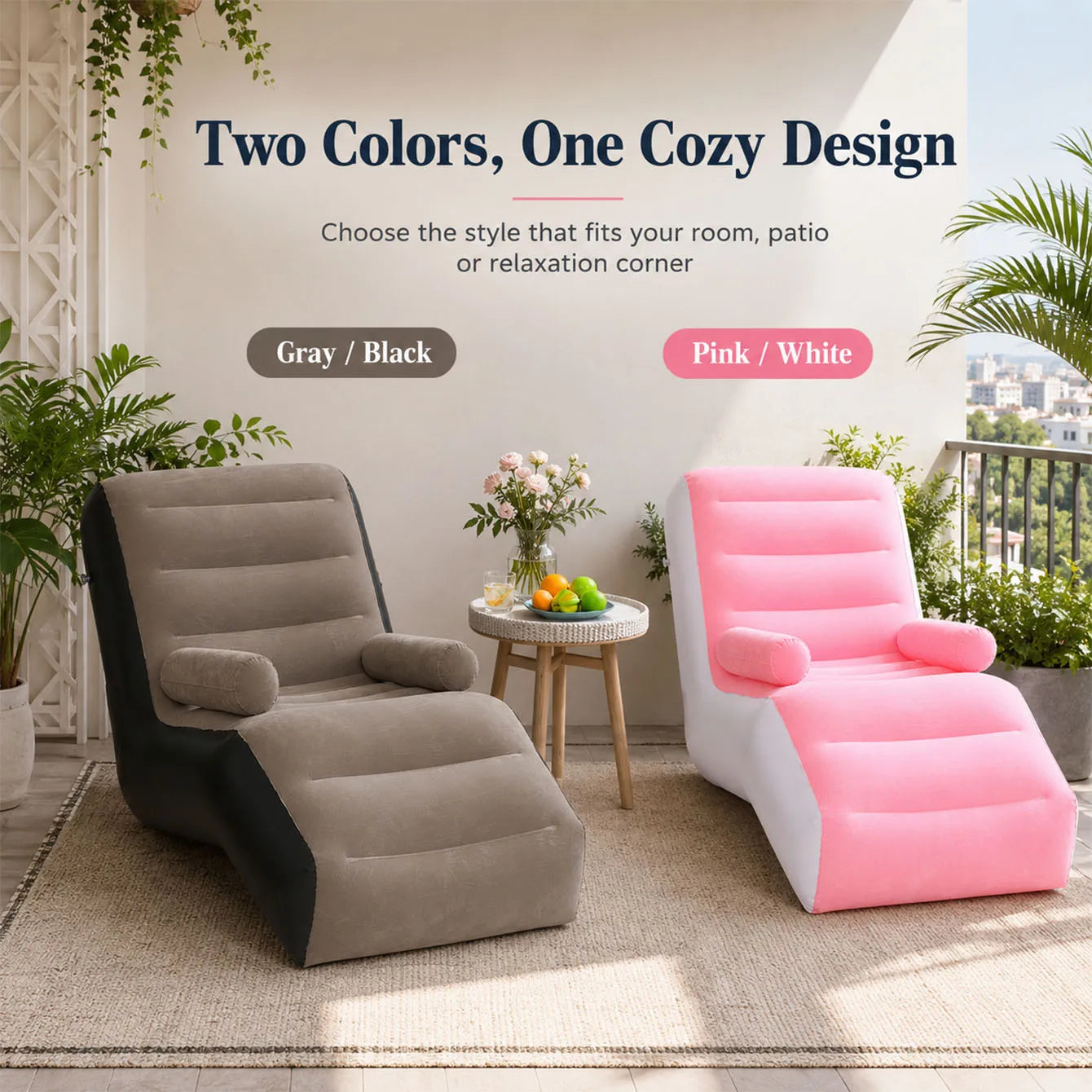 1PC S Shaped Inflatable Sofa Air Lounge Chair with Ergonomic Recliner Design Portable Air Couch for Living Room Patio