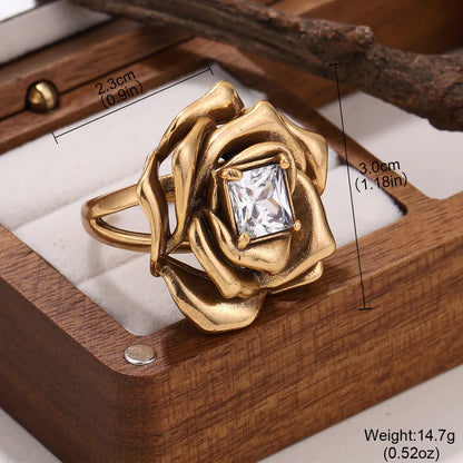 Vintage Jewelry Elegant Temperament Metal Flower Open Ring for Women Female Gifts Delicate Design Finger Accessories