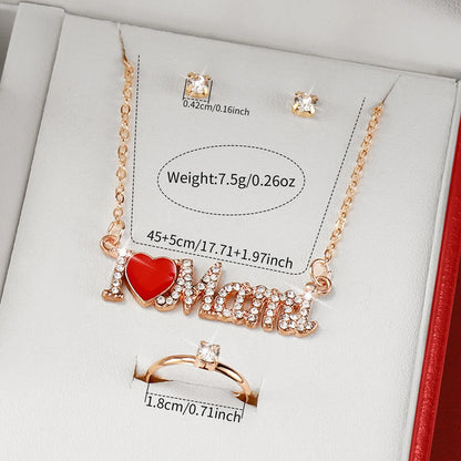 5PCS/Set Fashion Women's Watch Rhinestone Leather Band Quartz Watches Diamond Jewelry Set Gift For Mom（Without Box）