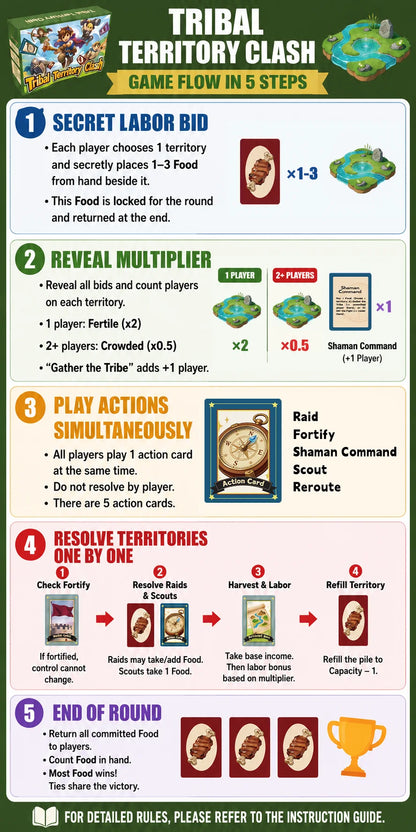 Resource Management Card Game for 2-6 Players, Territory Control Strategy Game with Secret Bids, Simultaneous Actions, Ages 14+