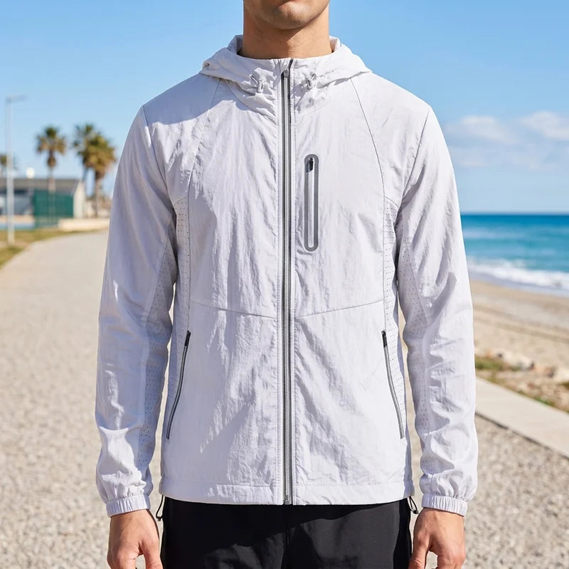 Men's Hooded Jackets Outdoor Sun Protection 3M Reflective Windbreaker Front Reflective Strip Zipper Pocket Thin Cycling Jacket