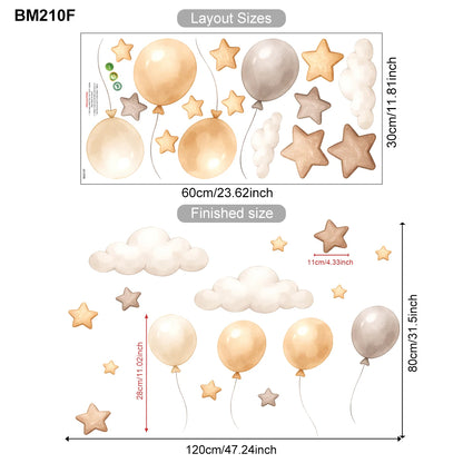 Adorable Teddy Bear Balloons Stars Clouds Wall Sticker Nursery Child Room Art Vinyl Decal Kids Room Bedroom Living Home Decor