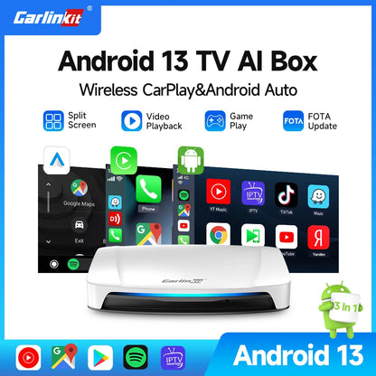 CarlinKit Wireless Carplay TV Box Smart 8+128G Android Auto AI Box  HDMI Output Android 13 Video Adapter For Youtube Kia IPTV