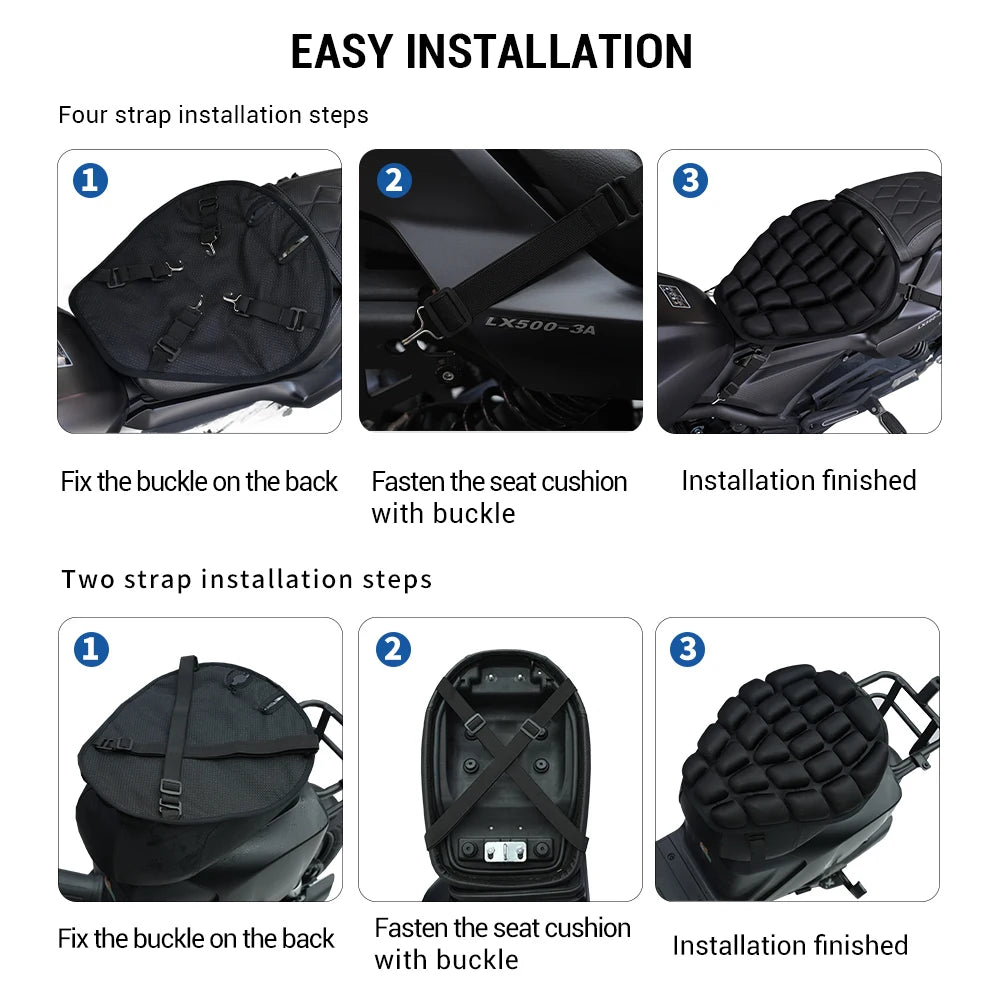 3D Motorcycle Air Seat Cushion, Pressure Relief Air Pad, Shock Absorbing Ventilation Motorcycle Air Seat Cover, Portable