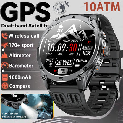 2026 New Military grade GPS Smart Watch Built-in Dual-band AGPS path 10ATM Waterproof Compass 1000mAh 170+Sports Smart Watch men
