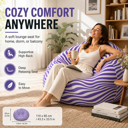 1PC Inflatable Bean Bag Chair, Air Sofa Striped Lounge Sofa, PVC Lazy Recliner Pool Float Indoor Outdoor Portable Waterproof