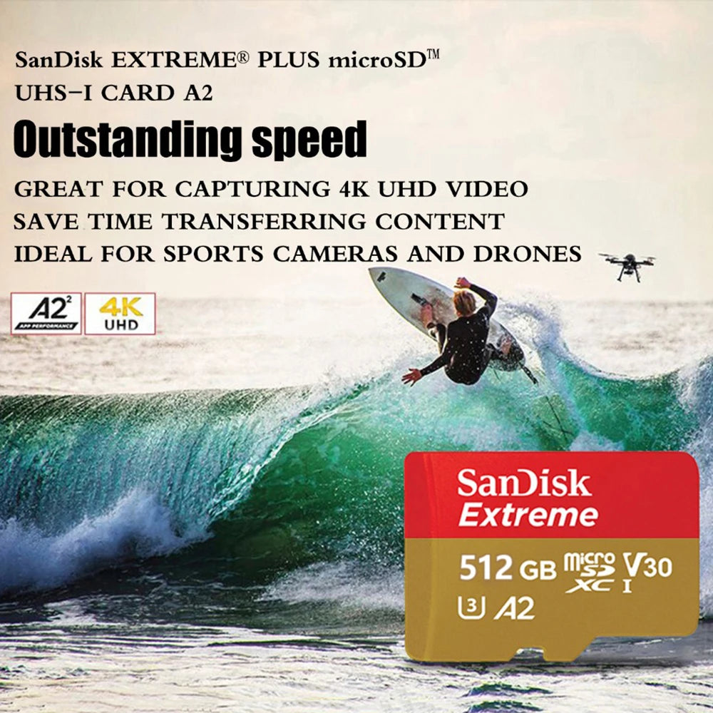 SanDisk V30 Extreme Micro SD Card A2 U3 4K 64GB 128GB 256GB 512GB 1T Memory Card Flash TF for Steam Deck Switch DJI Camera Phone