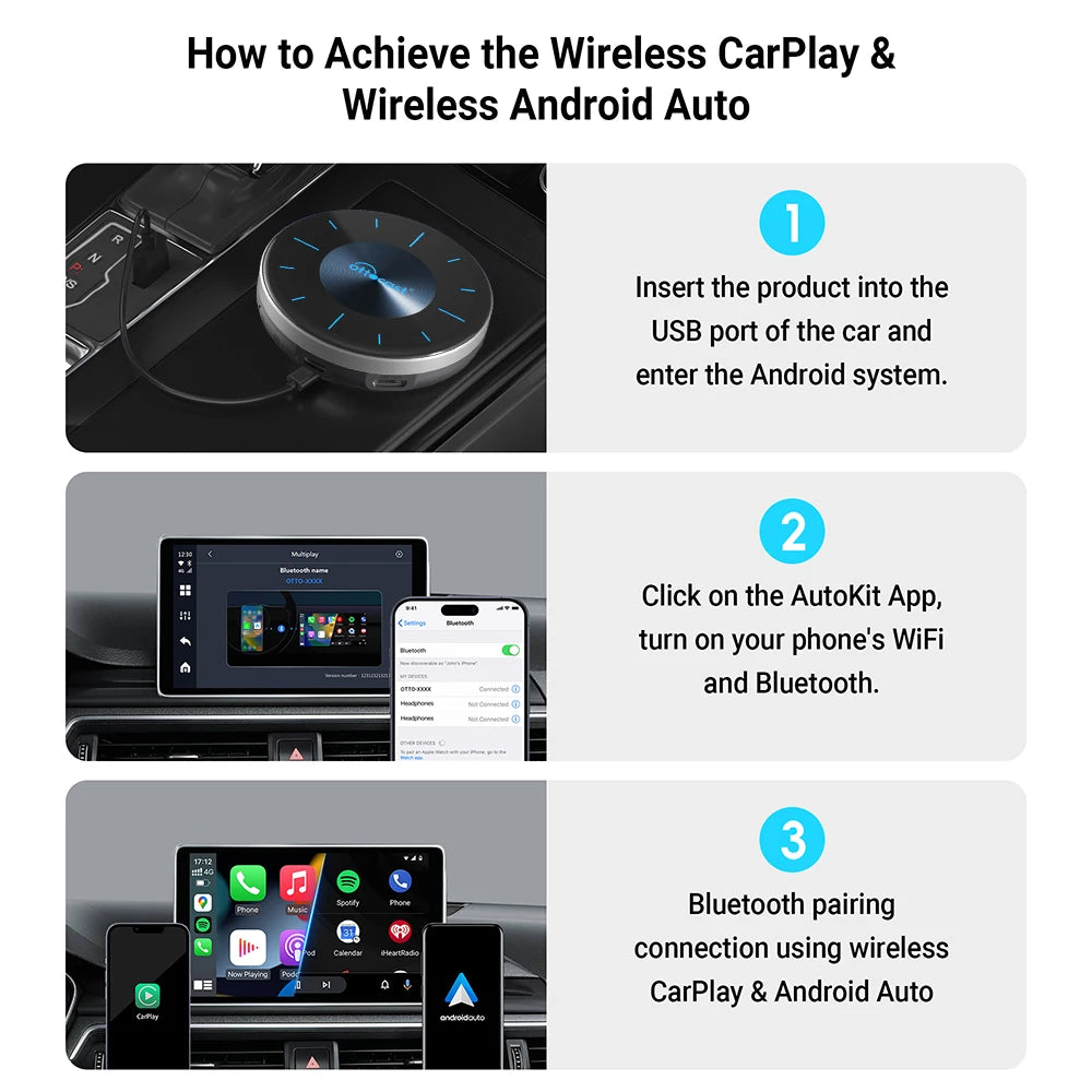 OTTOCAST P3 AI Box Android TV Box for HDMI out Wireless CarPlay Android Auto Car Accessories for Toyota VW Honda Kia Benz Nissan