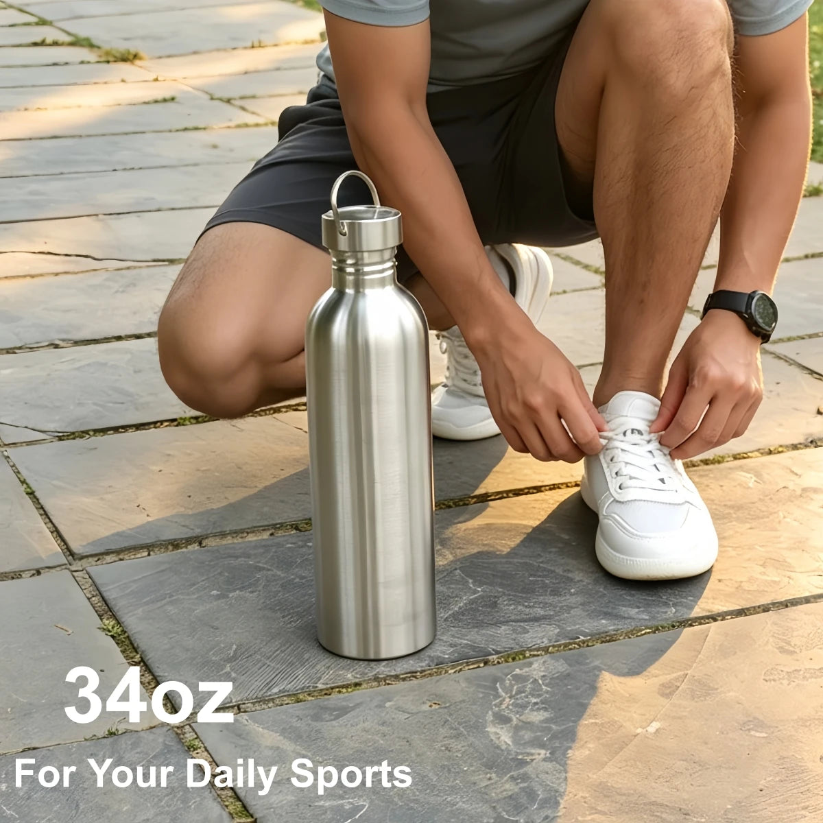 350-2000ml Stainless Steel Water Bottle Single Wall Metal Bottle for Camping Hiking Cycling Outdoor Sports Reusable Bottle