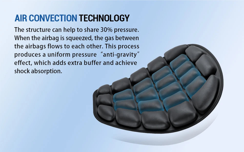 3D Motorcycle Air Seat Cushion, Pressure Relief Air Pad, Shock Absorbing Ventilation Motorcycle Air Seat Cover, Portable