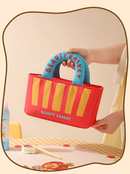Cute Cartoon Fruit Series French Fries Tote Bag + Watermelon Banana Pencil Case Set Storage Bag, Featuring Fun Designs That Are Popular among Girls. It Can Be Used as a Cosmetic Bag to Store Small Beauty Items, or as a Pencil