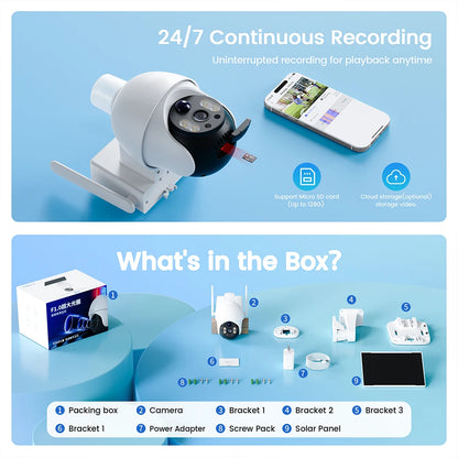 XIAOVV 4G Sim 6MP Solar Outdoor Cameras  PTZ Surveillance Outdoor Waterproof Security Cams Color Night Vision Smart Home