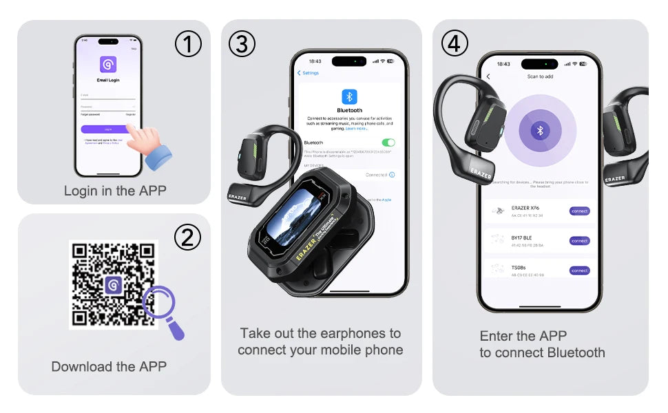 [Słuchawki douszne z tłumaczem AI] Erazer XP6 Słuchawki bezprzewodowe Zestaw słuchawkowy do gier Korektor APP Słuchawki Bluetooth Wodoodporne Mocny dźwięk