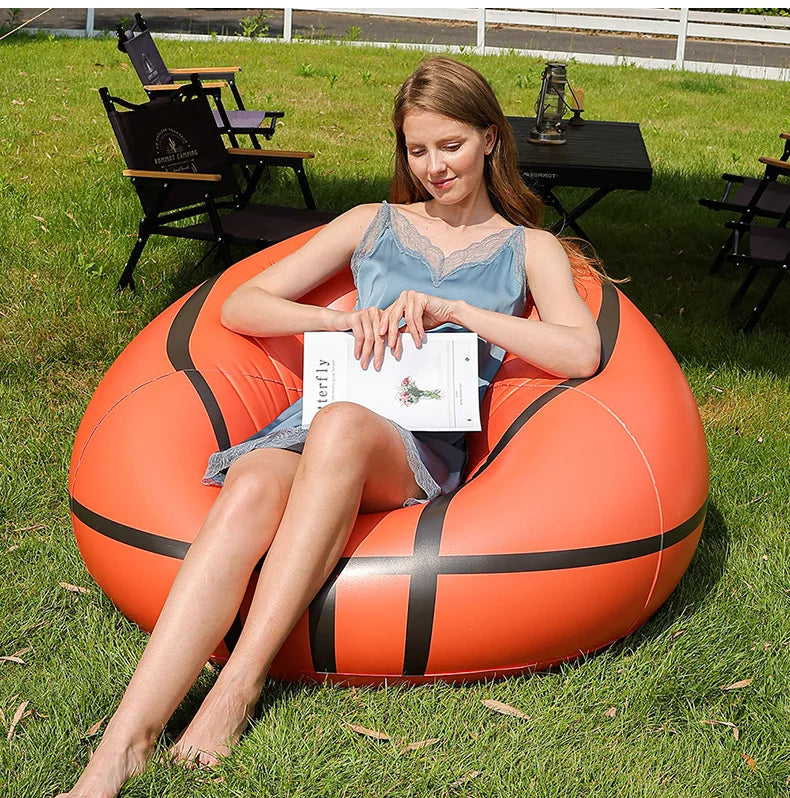 1pc Football Sofa Inflatable Chair Portable Lazy Couch Creative PVC Material Lightweight Compact Travel Beach Trip Park Festival
