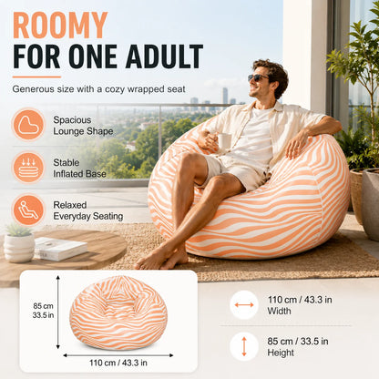 1PC Inflatable Bean Bag Chair, Air Sofa Striped Lounge Sofa, PVC Lazy Recliner Pool Float Indoor Outdoor Portable Waterproof