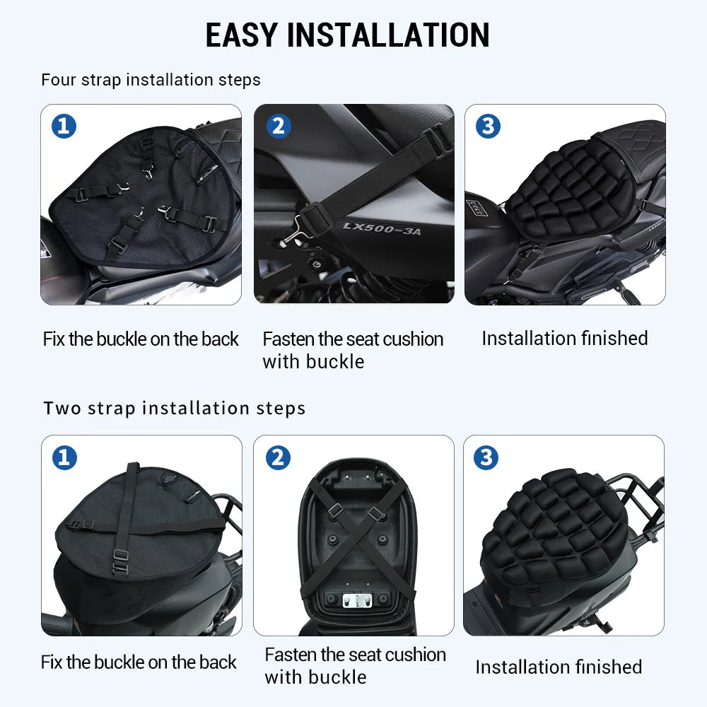 3D Motorcycle Air Seat Cushion, Pressure Relief Air Pad, Shock Absorbing Ventilation Motorcycle Air Seat Cover, Portable