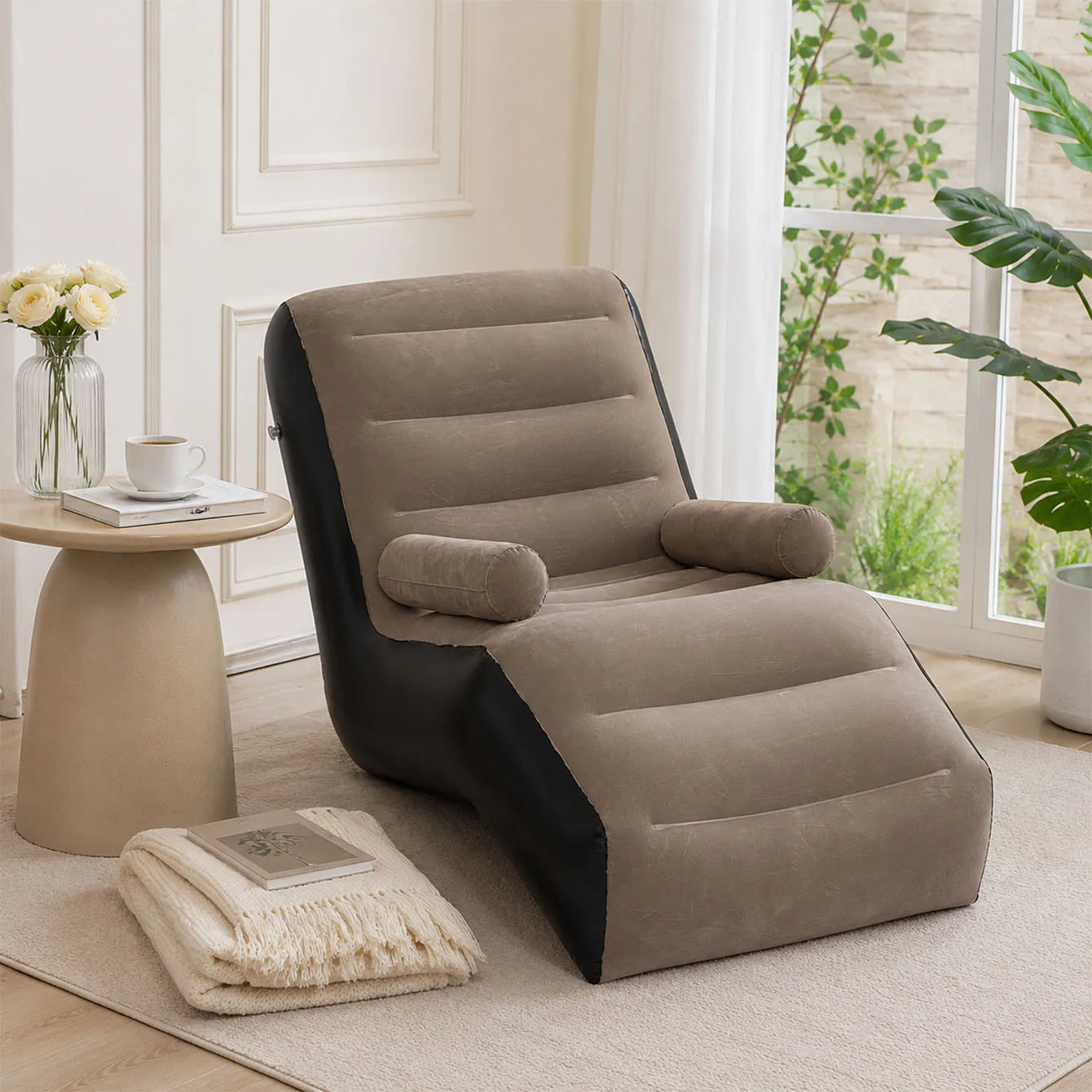 1PC S Shaped Inflatable Sofa Air Lounge Chair with Ergonomic Recliner Design Portable Air Couch for Living Room Patio