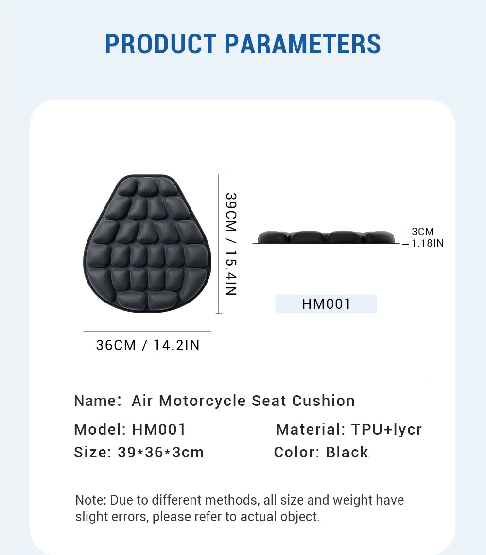 3D Motorcycle Air Seat Cushion, Pressure Relief Air Pad, Shock Absorbing Ventilation Motorcycle Air Seat Cover, Portable