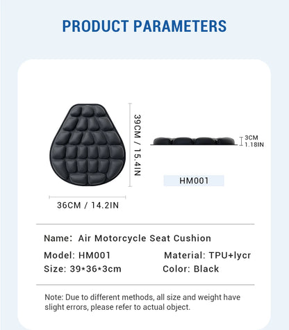 3D Motorcycle Air Seat Cushion, Pressure Relief Air Pad, Shock Absorbing Ventilation Motorcycle Air Seat Cover, Portable