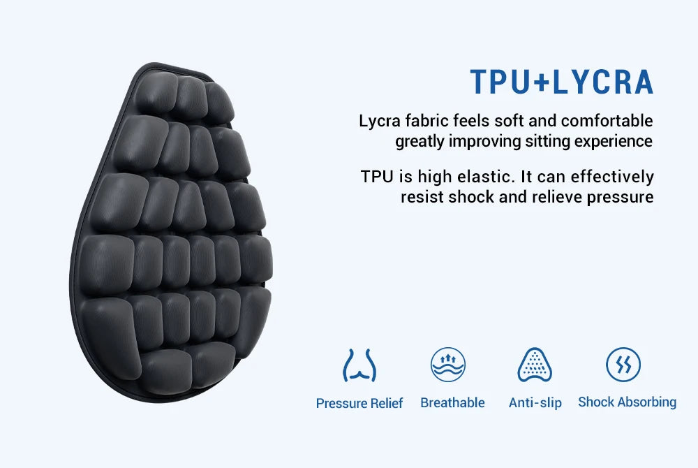 3D Motorcycle Air Seat Cushion, Pressure Relief Air Pad, Shock Absorbing Ventilation Motorcycle Air Seat Cover, Portable
