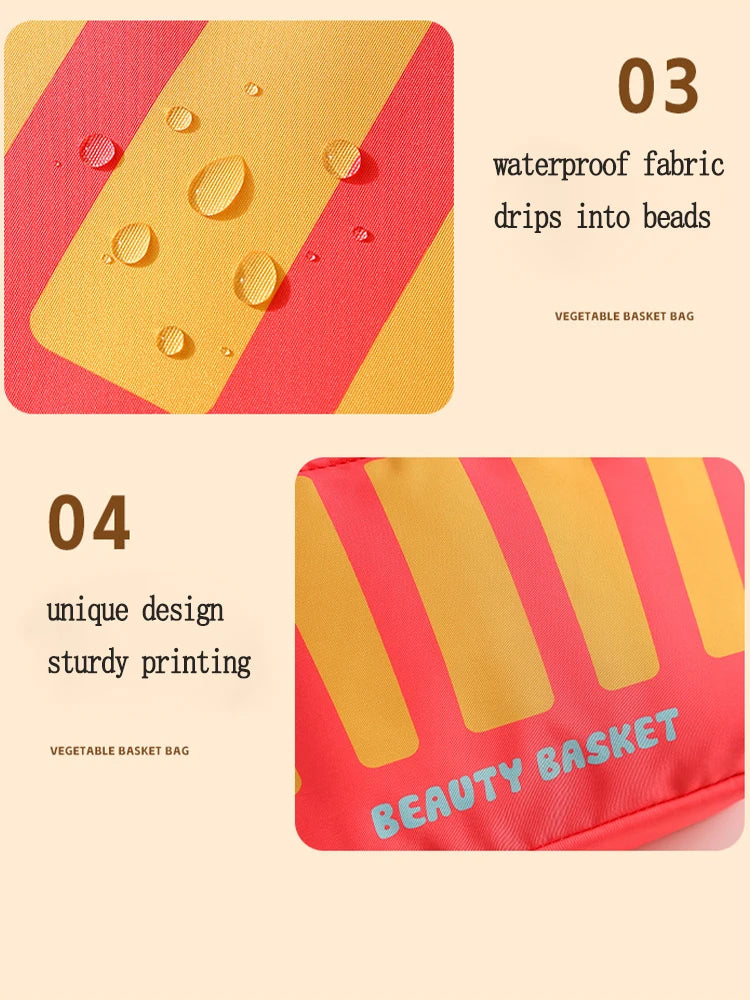 Cute Cartoon Fruit Series French Fries Tote Bag + Watermelon Banana Pencil Case Set Storage Bag, Featuring Fun Designs That Are Popular among Girls. It Can Be Used as a Cosmetic Bag to Store Small Beauty Items, or as a Pencil