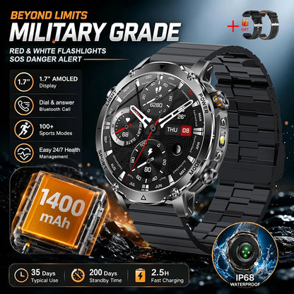 2026 T-REX PRO Hiking GPS Smart Watch 1400mAh 1.7"HD Display 10ATM Waterproof Dual SOS LED Flashlight BT Call Smartbracelet  Men