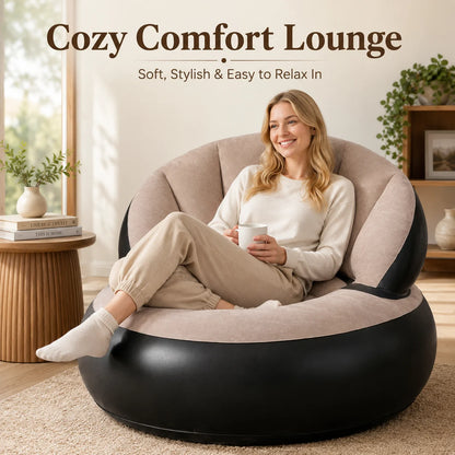 1PC Inflatable Sofa Chair with Air Pump, Thickened Flocking Air Lounge Chair Portable Lazy Bean Bag Air Couch for Living Roo