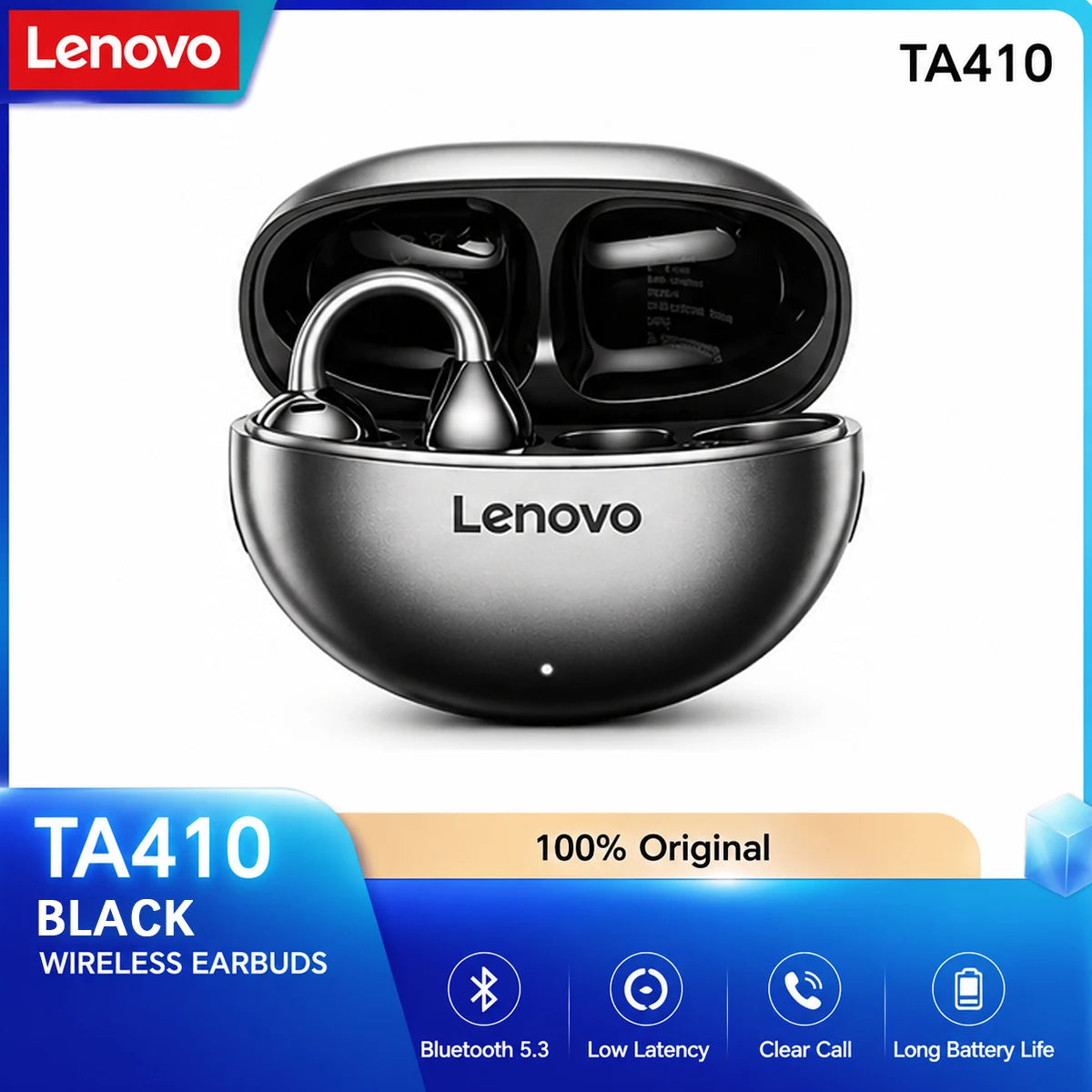 Lenovo TA410 Bluetooth 5.4 Wireless Earphones Open-Ear Bone Conduction Ear Clip Design Ultra-Light Comfortable Wearing Earphone