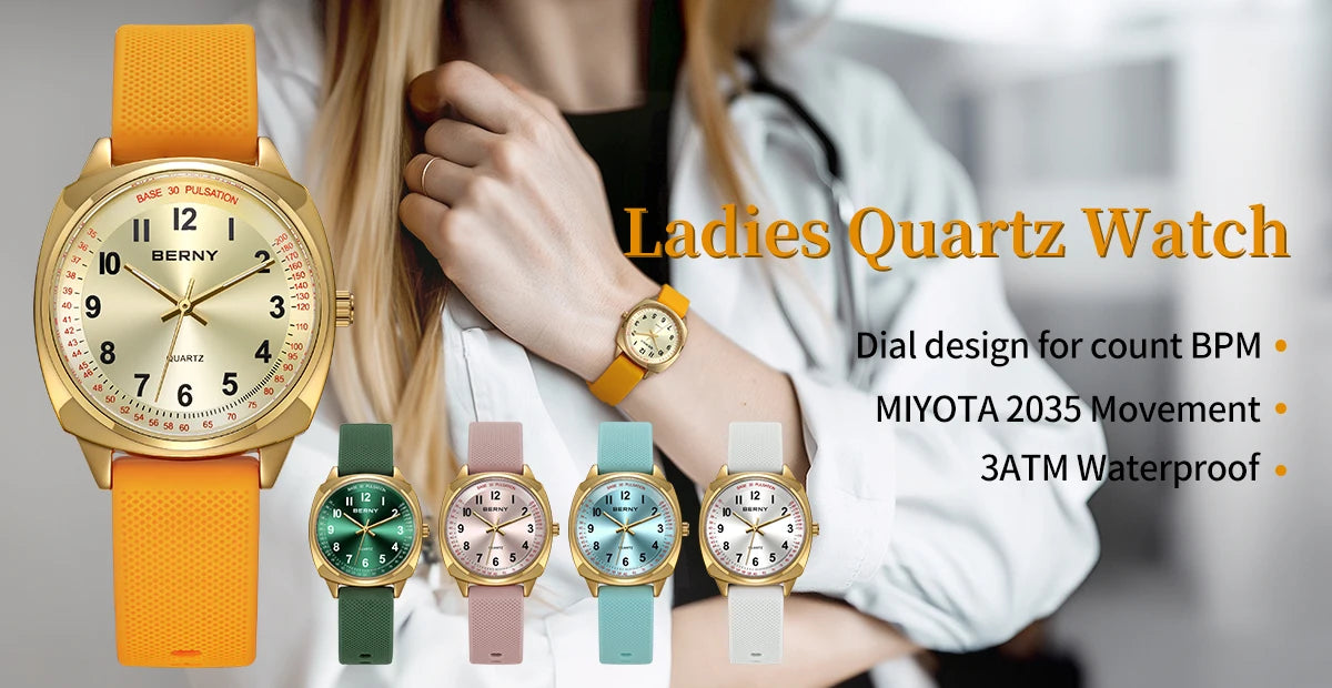 BERNY Women's Watches Nurse Watch Casual Simple Ladies Gold Quartz Watches Luminous Easy Read Waterproof Sport Women Wristwatch